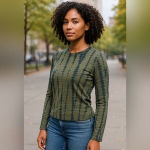 Express Women's Long Sleeve Tie Dye Green Navy Shirt Size: XS